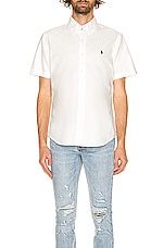 Polo Ralph Lauren Short Sleeve Oxford Shirt in White, view 3, click to view large image.