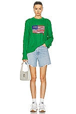 Polo Ralph Lauren Flag Knit Pullover Sweater in Stem Green, view 4, click to view large image.