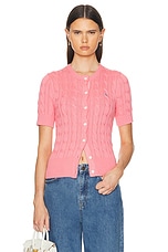 Polo Ralph Lauren Short Sleeve Cardigan in Ribbon Pink, view 1, click to view large image.