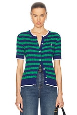 Polo Ralph Lauren Short Sleeve Striped Cardigan in Blue Yacht & Scarab Green, view 1, click to view large image.