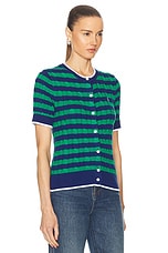 Polo Ralph Lauren Short Sleeve Striped Cardigan in Blue Yacht & Scarab Green, view 2, click to view large image.