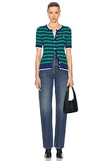 Polo Ralph Lauren Short Sleeve Striped Cardigan in Blue Yacht & Scarab Green, view 4, click to view large image.