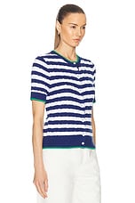 Polo Ralph Lauren Short Sleeve Striped Cardigan in Blue Yacht & White, view 2, click to view large image.