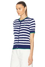 Polo Ralph Lauren Short Sleeve Striped Cardigan in Blue Yacht & White, view 3, click to view large image.