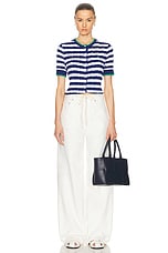 Polo Ralph Lauren Short Sleeve Striped Cardigan in Blue Yacht & White, view 5, click to view large image.