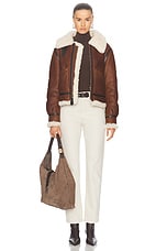 Polo Ralph Lauren Shearling Aviator Jacket in Brown & Cream, view 5, click to view large image.