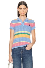 Polo Ralph Lauren Short Sleeve Polo Top in Light Blue Multi, view 1, click to view large image.