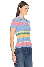 Polo Ralph Lauren Short Sleeve Polo Top in Light Blue Multi, view 2, click to view large image.