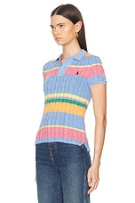 Polo Ralph Lauren Short Sleeve Polo Top in Light Blue Multi, view 3, click to view large image.