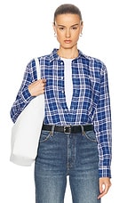 Polo Ralph Lauren Long Sleeve Button Up Plaid Top in Blue, Navy, & White, view 1, click to view large image.