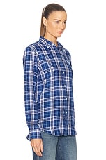 Polo Ralph Lauren Long Sleeve Button Up Plaid Top in Blue, Navy, & White, view 2, click to view large image.