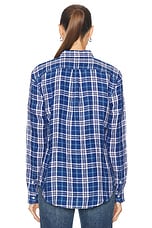 Polo Ralph Lauren Long Sleeve Button Up Plaid Top in Blue, Navy, & White, view 3, click to view large image.