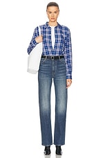 Polo Ralph Lauren Long Sleeve Button Up Plaid Top in Blue, Navy, & White, view 4, click to view large image.