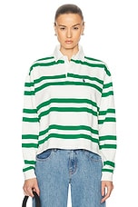 Polo Ralph Lauren Long Sleeve Rugby Top in Deckwash White & Hillside Green, view 1, click to view large image.