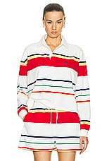 Polo Ralph Lauren Terry Cotton Rugby Stripe Shirt in Multi Stripe, view 1, click to view large image.
