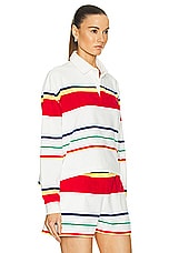 Polo Ralph Lauren Terry Cotton Rugby Stripe Shirt in Multi Stripe, view 2, click to view large image.