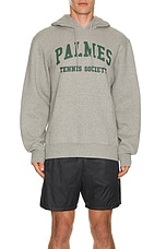 Palmes Mats Hooded Sweatshirt in Grey Melange & Green, view 3, click to view large image.