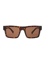 Prada Rectanglular Frame Sunglasses in Brown, view 1, click to view large image.