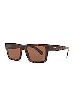 Prada Rectanglular Frame Sunglasses in Brown, view 2, click to view large image.