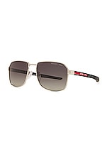 Prada Square Frame Polarized Sunglasses in Grey, view 2, click to view large image.