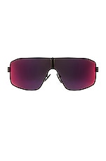 Prada Linea Rossa Shield Frame Sunglasses in Black, Red, & Orange, view 1, click to view large image.
