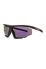 Prada Linea Rossa Shield Frame Sunglasses in Black & Purple, view 2, click to view large image.