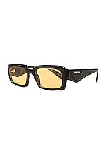 Prada Rectanglular Frame Sunglasses in Black & Yellow, view 2, click to view large image.