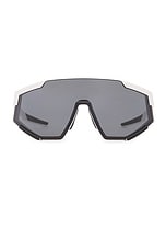 Prada Linea Rossa Shield Sunglasses in White Rubber, view 1, click to view large image.