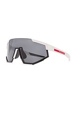 Prada Linea Rossa Shield Sunglasses in White Rubber, view 2, click to view large image.