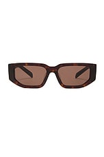 Prada Rectangular Frame Sunglasses in Tortoise, view 1, click to view large image.