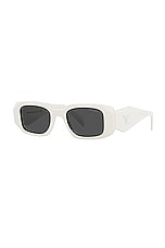 Prada Scultoreo Narrow Sunglasses in White & Dark Grey, view 2, click to view large image.