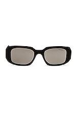 Prada Rectangle Sunglasses in Black & Mirror Silver, view 1, click to view large image.