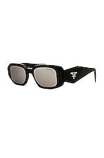 Prada Rectangle Sunglasses in Black & Mirror Silver, view 2, click to view large image.