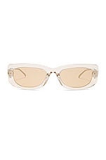 Prada Rectangular Sunglasses in Gold/Crystal Beige, view 1, click to view large image.