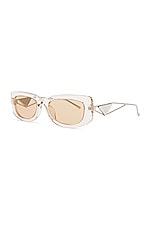 Prada Rectangular Sunglasses in Gold/Crystal Beige, view 2, click to view large image.
