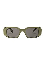 Prada Rectangular Sunglasses in Green, view 1, click to view large image.