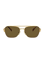 Prada Aviator Sunglasses in Gold & Dark Green, view 1, click to view large image.