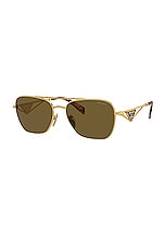 Prada Aviator Sunglasses in Gold & Dark Green, view 2, click to view large image.
