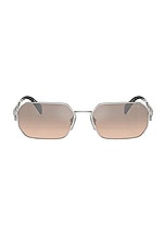Prada Rectangle Sunglasses in Silver & Mirror Light Brown, view 1, click to view large image.