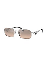 Prada Rectangle Sunglasses in Silver & Mirror Light Brown, view 2, click to view large image.