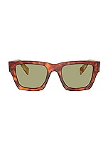 Prada Square Sunglasses in Amber Havana & Green, view 1, click to view large image.