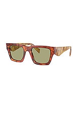 Prada Square Sunglasses in Amber Havana & Green, view 2, click to view large image.