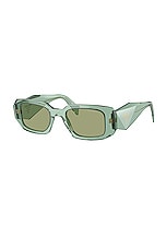 Prada Rectangle Sunglasses in Transparent Green, view 2, click to view large image.