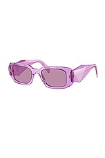 Prada Rectangle Sunglasses in Transparent Amethyst, view 2, click to view large image.