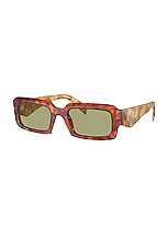 Prada Rectangle Sunglasses in Cognac Tortoise, view 2, click to view large image.