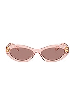Prada Oval Sunglasses in Transparent Pink, view 1, click to view large image.
