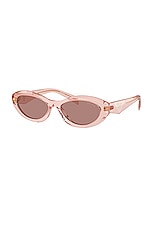 Prada Oval Sunglasses in Transparent Pink, view 2, click to view large image.