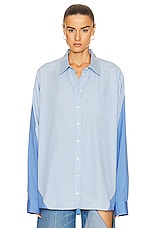 Peter Do Combo Twisted Oversized Shirt in Light Blue & Medium Blue, view 1, click to view large image.