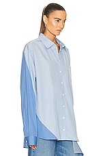 Peter Do Combo Twisted Oversized Shirt in Light Blue & Medium Blue, view 2, click to view large image.