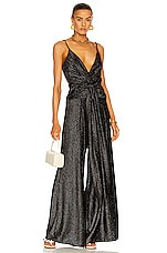 PatBO Strass Velvet Tie-Front Jumpsuit in Black, view 1, click to view large image.